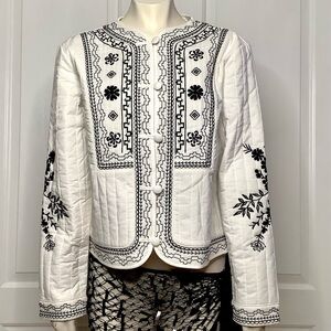 BUFFALO NWT Off White Quilted Black Embroidery Boho Coastal Cowboy Button Front